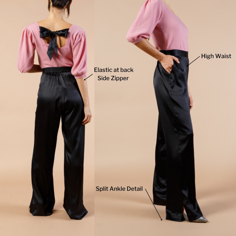 Washable Silk Pant High Waisted Wide Leg Trousers - NWT Sizes XS, S,M,L,XL - Picture 3 of 5